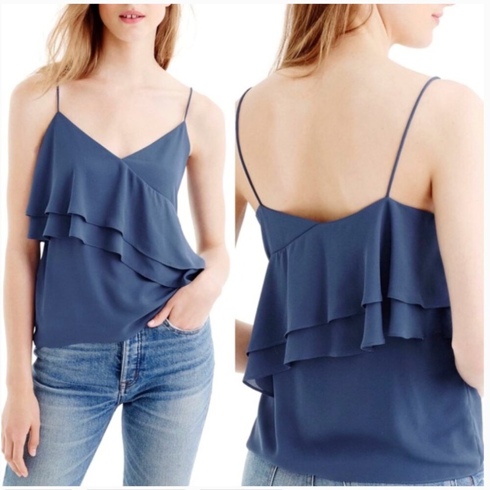 NWOT J. Crew Drapey Ruffle Chiffon Camisole in Slate Blue (P00)